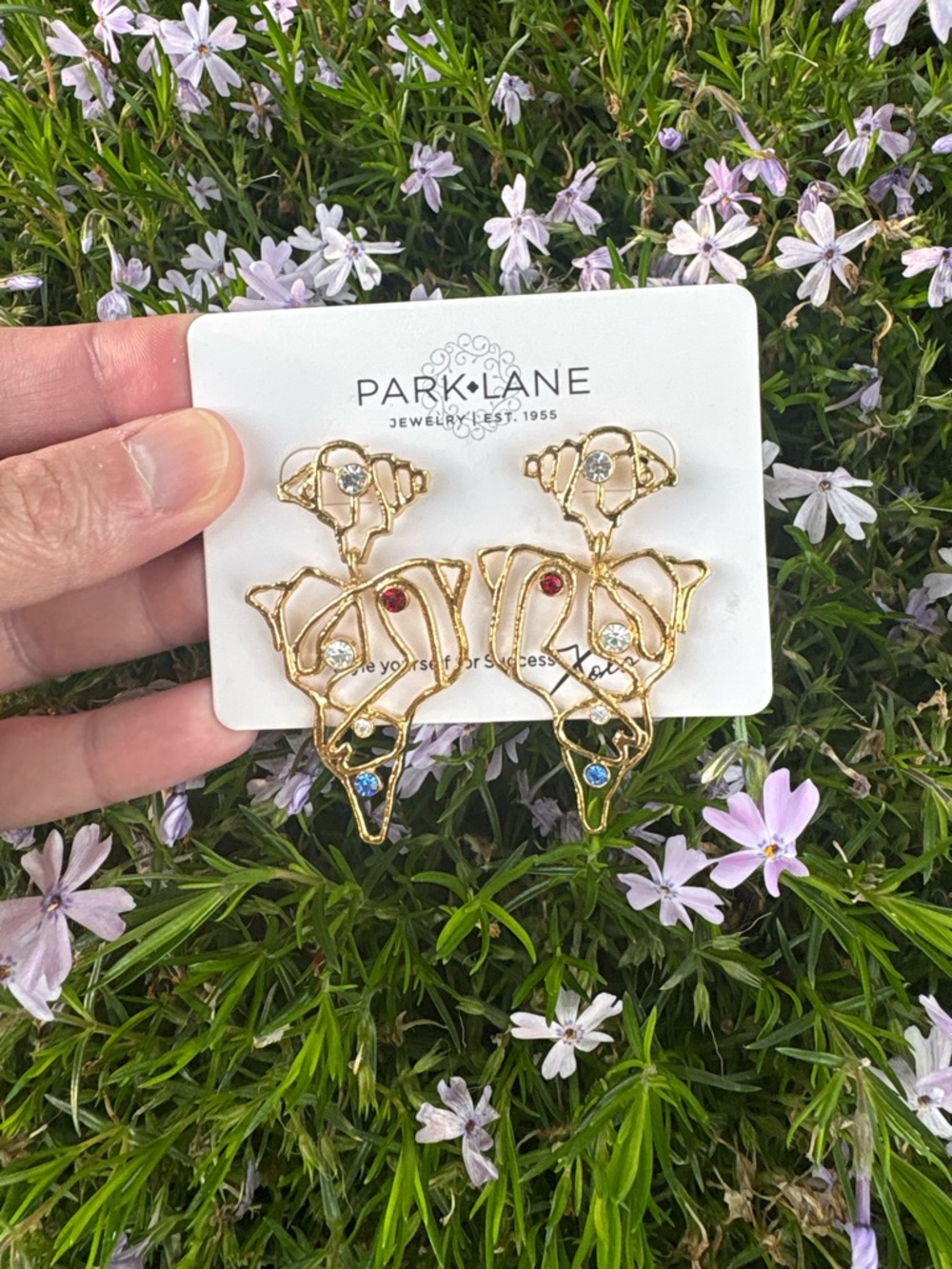 Park Lane Gold Openwork Floral Drop Earrings with Multicolored Stones